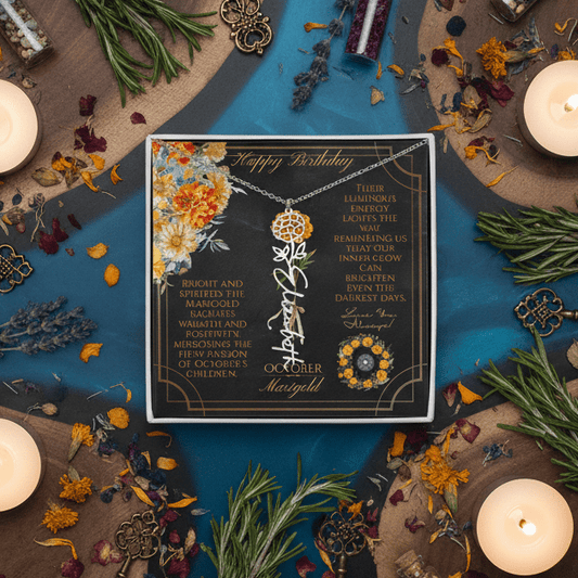 Birth Flower & Name Necklace: Onyx October Jewelry Polished Stainless Steel Two Tone Box October The Sterling Clover & Co.