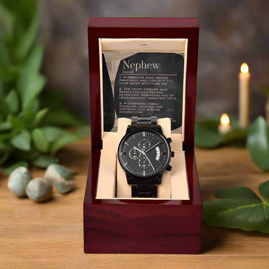 Black Chronograph Watch: For Nephew Jewelry Cork & Coal Mahogany Style Luxury Box with LED The Sterling Clover & Co.