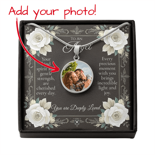 Custom Photo Upload Circle Pendant Necklace: Angel Jewelry Silver Stainless Steel No The Sterling Clover & Co.