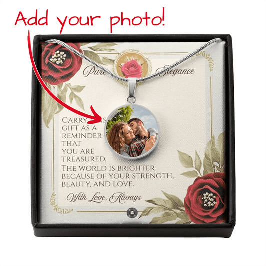 Custom Photo Upload Circle Pendant Necklace: Elegance Jewelry Silver Stainless Steel No The Sterling Clover & Co.