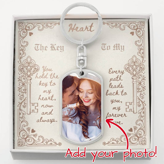 Custom Photo Upload Dog Tag Keychain: Key To My Heart Jewelry Silver Stainless Steel No The Sterling Clover & Co.