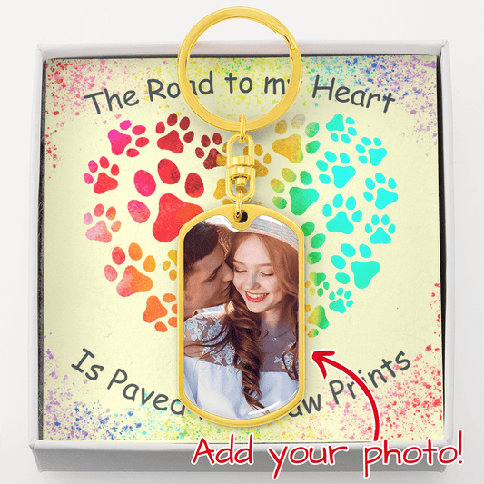 Custom Photo Upload Dog Tag Keychain: The Road To My Heart Is Paved With Paw Prints Jewelry 18k Yellow Gold No The Sterling Clover & Co.