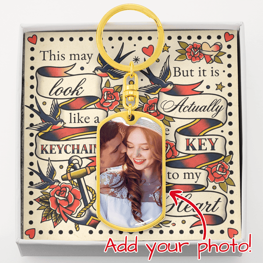 Custom Photo Upload Dog Tag Keychain: Vintage Love Jewelry 18k Yellow Gold) No The Sterling Clover & Co.