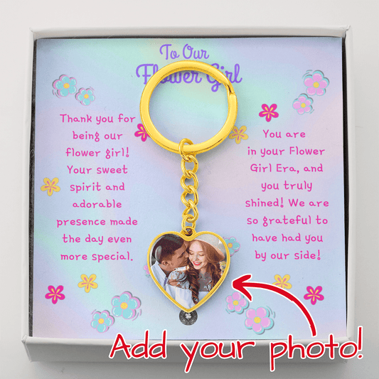 Custom Photo Upload Heart Keychain: Flower Girl Era Jewelry 18k Yellow Gold No The Sterling Clover & Co.