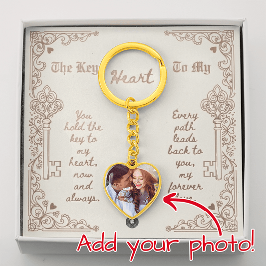 Custom Photo Upload Heart Keychain: Key To My Heart Jewelry 18k Yellow Gold No The Sterling Clover & Co.