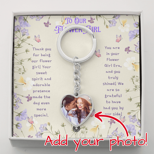 Custom Photo Upload Heart Keychain: Sweet Flower Girl Jewelry Silver Stainless Steel No The Sterling Clover & Co.