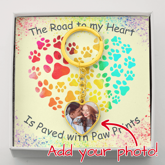 Custom Photo Upload Heart Keychain: The Road To My Heart Is Paved With Paw Prints Jewelry 18k Yellow Gold No The Sterling Clover & Co.