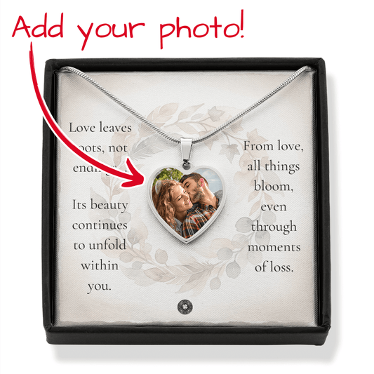 Custom Photo Upload Heart Necklace: Roots of Love Jewelry Silver Stainless Steel No The Sterling Clover & Co.