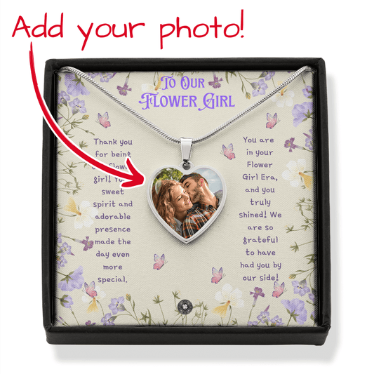 Custom Photo Upload Heart Necklace: Sweet Flower Girl Jewelry Silver Stainless Steel No The Sterling Clover & Co.
