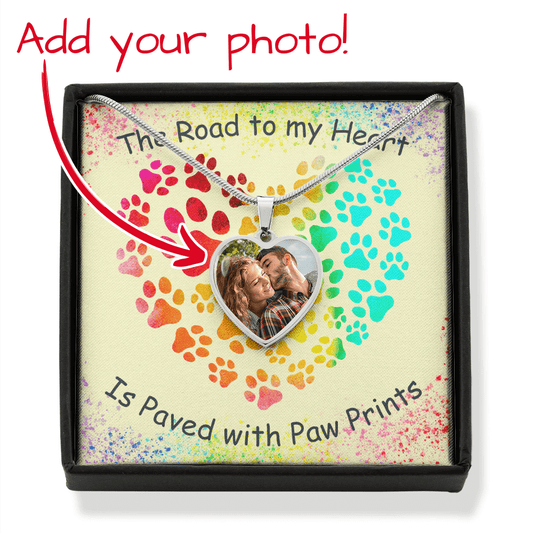 Custom Photo Upload Heart Necklace: The Road To My Heart Is Paved With Paw Prints Jewelry Silver Stainless Steel No The Sterling Clover & Co.