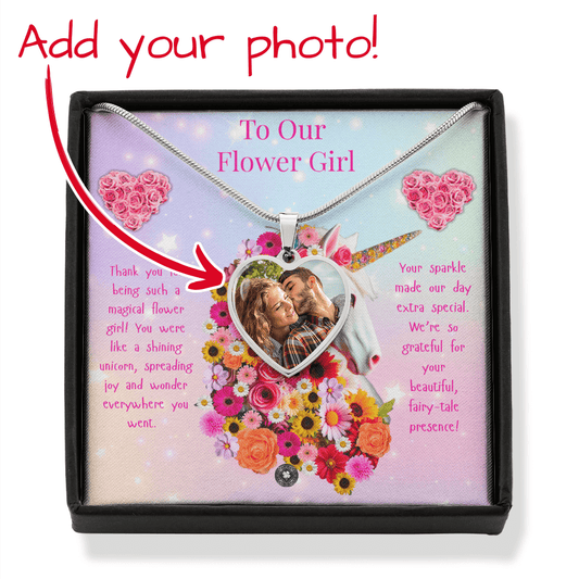 Custom Photo Upload Heart Necklace: Unicorn Flower Girl Jewelry Silver Stainless Steel No The Sterling Clover & Co.