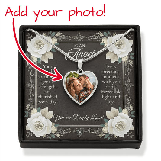 Custom Photo Upload Heart Pendant Necklace: Angel Jewelry Silver Stainless Steel No The Sterling Clover & Co.