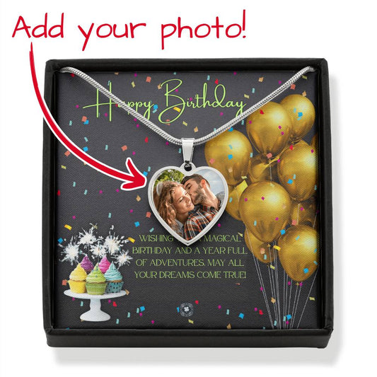 Custom Photo Upload Heart Pendant Necklace: Happy Birthday Jewelry Silver Stainless Steel No The Sterling Clover & Co.