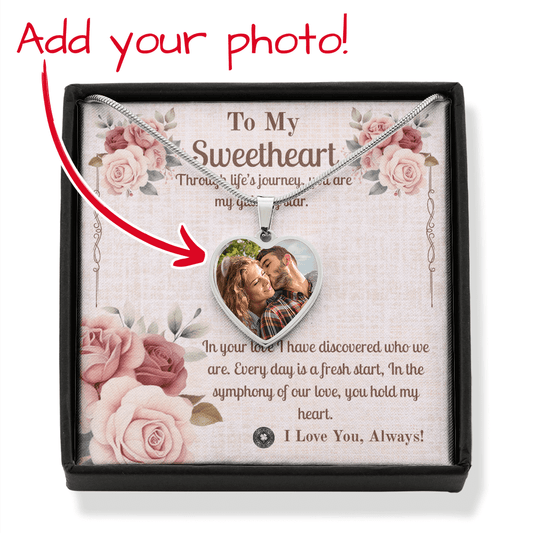 Custom Photo Upload Heart Pendant Necklace: Sweetheart Jewelry Silver Stainless Steel No The Sterling Clover & Co.