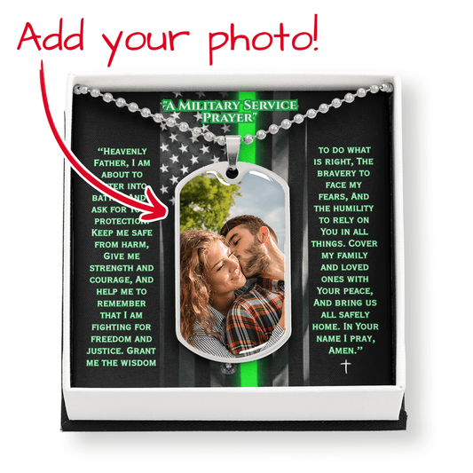 Dog Tag Necklace Custom Photo Upload with Engraving: A Military Service Prayer Jewelry Silver Stainless Steel No The Sterling Clover & Co.