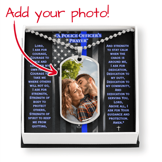 Dog Tag Necklace Custom Photo Upload with Engraving: A Police Officer's Prayer Jewelry Silver Stainless Steel No The Sterling Clover & Co.
