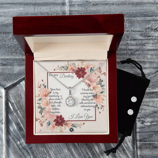 Eternal Hope Necklace & Earring Set: Darling Jewelry 14k White Gold Mahogany Style Luxury Box with LED The Sterling Clover & Co.