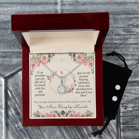 Eternal Hope Necklace & Earring Set: Forever Jewelry 14k White Gold Mahogany Style Luxury Box with LED The Sterling Clover & Co.