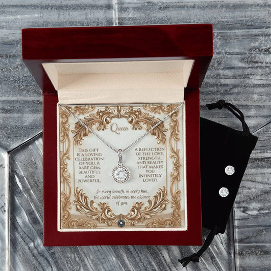 Eternal Hope Necklace & Earring Set: Queen Jewelry 14k White Gold Mahogany Style Luxury Box with LED The Sterling Clover & Co.