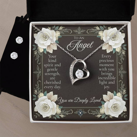 Forever Love Necklace & Earring Set: Angel Jewelry 14k White Gold Two Tone Box The Sterling Clover & Co.