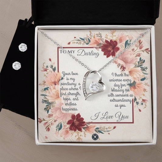 Forever Love Necklace & Earring Set: Darling Jewelry 14k White Gold Two Tone Box The Sterling Clover & Co.