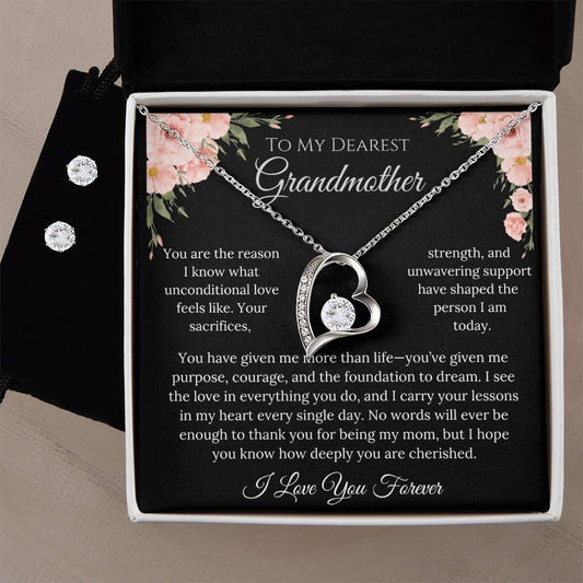 Forever Love Necklace & Earring Set: Ebony Rose Grandmother Jewelry 14k White Gold Two Tone Box The Sterling Clover & Co.