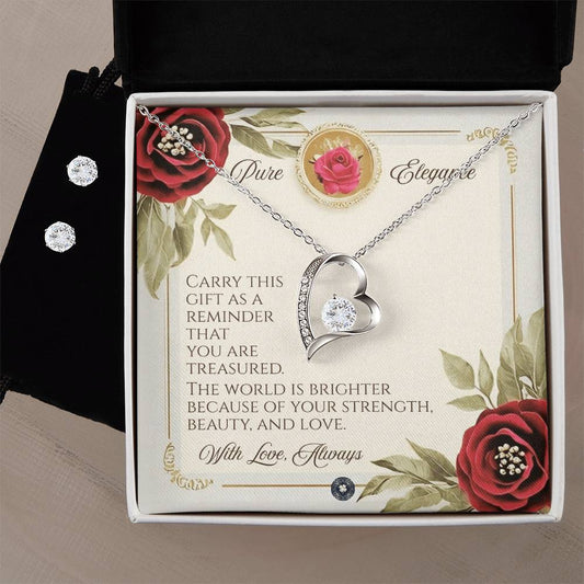 Forever Love Necklace & Earring Set: Elegance Jewelry 14k White Gold Two Tone Box The Sterling Clover & Co.