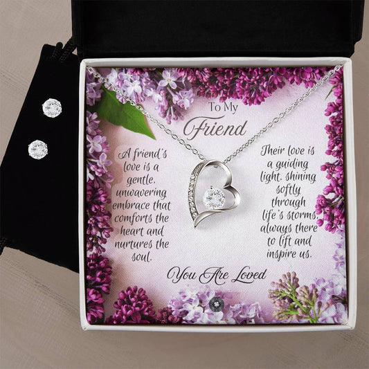 Forever Love Necklace & Earring Set: Friend Jewelry 14k White Gold Two Tone Box The Sterling Clover & Co.