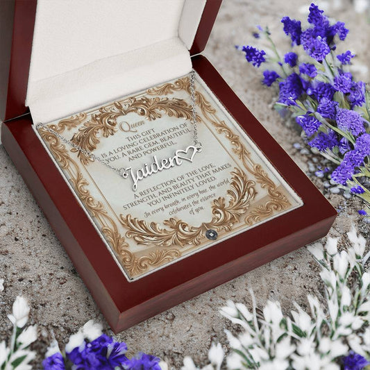 Heart & Name Necklace: Queen Jewelry Polished Stainless Steel Two Tone Box The Sterling Clover & Co.