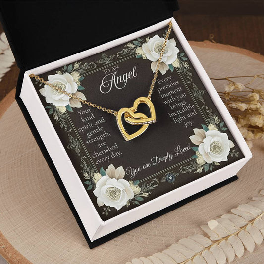 Interlocking Hearts Necklace: Angel Jewelry 14k White Gold Finish Two Tone Box The Sterling Clover & Co.