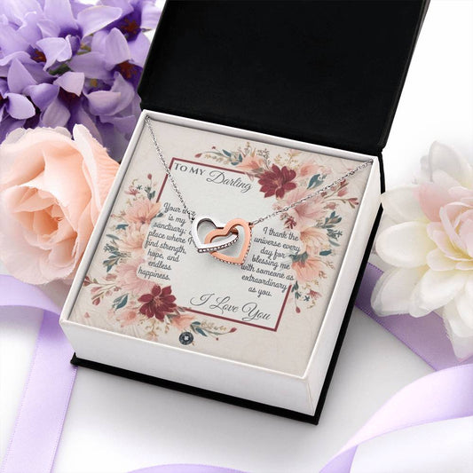 Interlocking Hearts Necklace: Darling Jewelry 14k White Gold Finish Two Tone Box The Sterling Clover & Co.