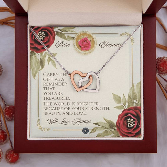 Interlocking Hearts Necklace: Elegance Jewelry 14k White Gold Finish Two Tone Box The Sterling Clover & Co.