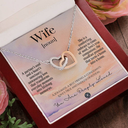 Interlocking Hearts Necklace: For Wife Jewelry 14k White & Rose Gold Sunset Mahogany Style Luxury Box with LED The Sterling Clover & Co.