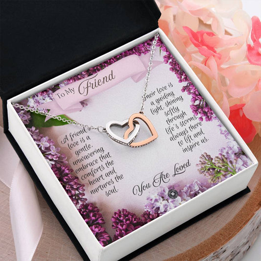 Interlocking Hearts Necklace: Friend Jewelry 14k White Gold Finish Two Tone Box The Sterling Clover & Co.