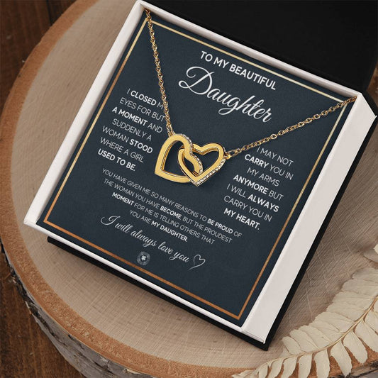 Interlocking Hearts necklace: To My Beautiful Daughter Jewelry 18K Yellow Gold Finish Two Tone Box The Sterling Clover & Co.