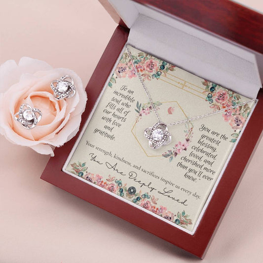 Love Knot Necklace & Earring Set: Forever Jewelry Two Tone Box The Sterling Clover & Co.