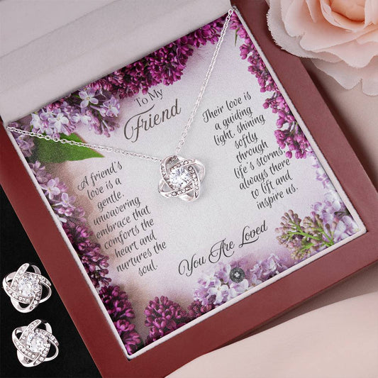 Love Knot Necklace & Earring Set: Friend Jewelry Two Tone Box The Sterling Clover & Co.