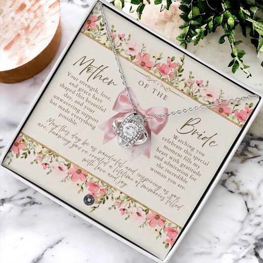 Love Knot Necklace: Mother of the Bride Jewelry 14K White Gold Finish Pink Luxe Two Tone Box The Sterling Clover & Co.