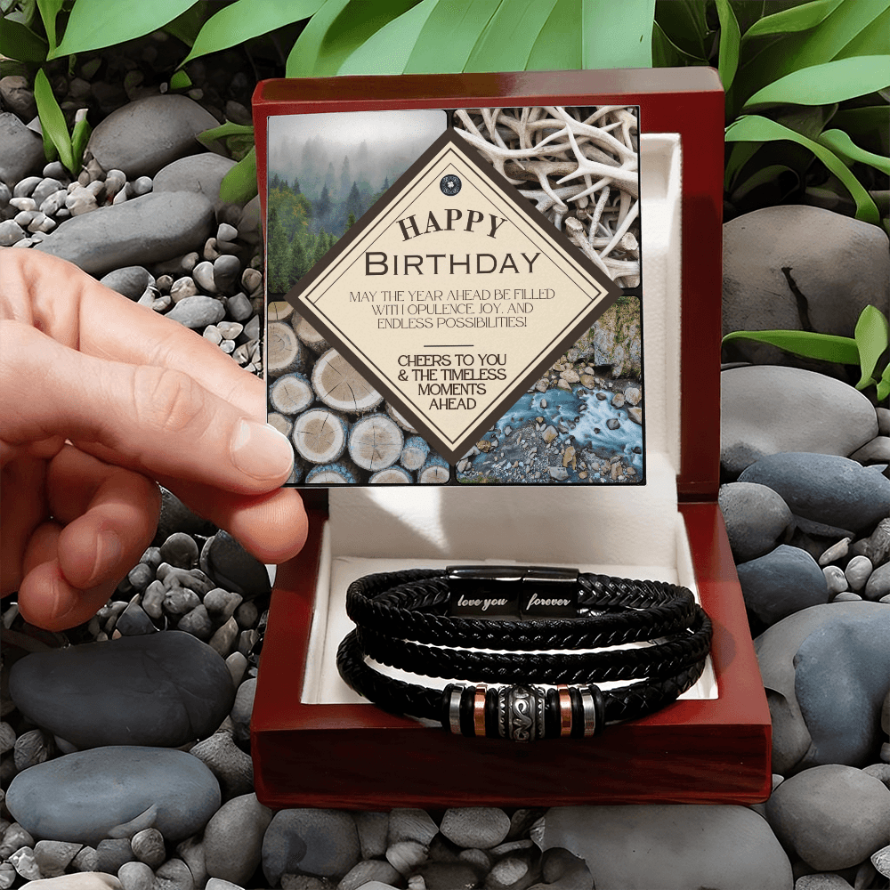 "Love You Forever" Bracelet: Nature Birthday Jewelry Mahogany Style Luxury Box with LED The Sterling Clover & Co.