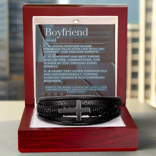 Men's Cross Bracelet: For Boyfriend Jewelry Stone & Steel Two Tone Box The Sterling Clover & Co.