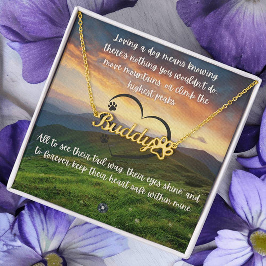 Paw Print & Name Necklace: Mountain Dog Jewelry Polished Stainless Steel Two Tone Box The Sterling Clover & Co.