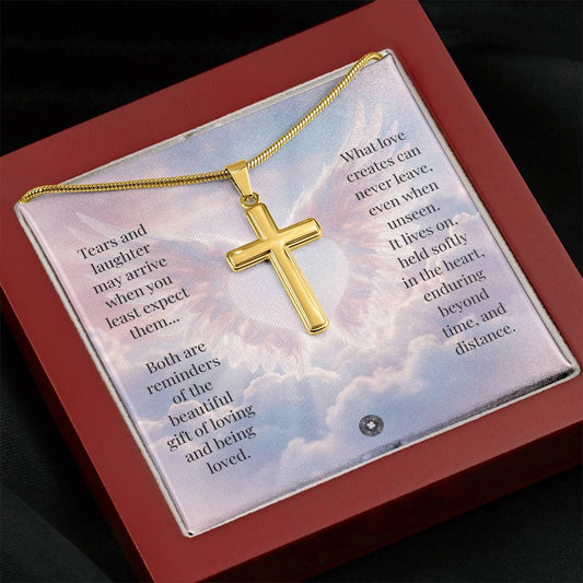 Personalized Cross Necklace with Snake Chain: Angel In Heaven Jewelry Two Tone Box Polished Stainless Steel The Sterling Clover & Co.