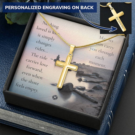 Personalized Cross Necklace with Snake Chain: Calm Jewelry Two Tone Box Polished Stainless Steel The Sterling Clover & Co.