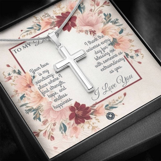 Personalized Cross Necklace with Snake Chain: Darling Jewelry Two Tone Box Polished Stainless Steel The Sterling Clover & Co.