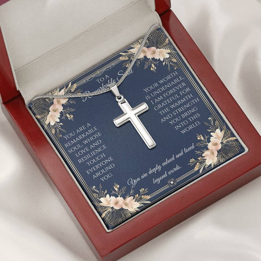 Personalized Cross Necklace with Snake Chain: Remarkable Jewelry Two Tone Box Polished Stainless Steel The Sterling Clover & Co.