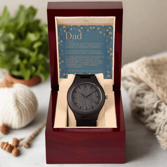 Sandalwood & Leather Wooden Watch: For Dad Jewelry Autumn Mahogany Style Luxury Box with LED The Sterling Clover & Co.