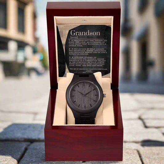 Sandalwood & Leather Wooden Watch: For Grandson Jewelry Cork & Coal Mahogany Style Luxury Box with LED The Sterling Clover & Co.