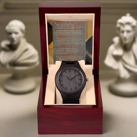 Sandalwood & Leather Wooden Watch: For Nephew Jewelry Iron & Patina Mahogany Style Luxury Box with LED The Sterling Clover & Co.