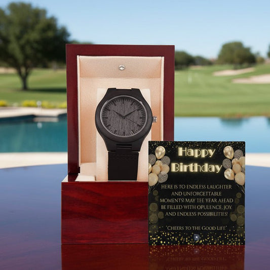 Sandalwood & Leather Wooden Watch: Gatsby Birthday Jewelry Mahogany Style Luxury Box with LED The Sterling Clover & Co.