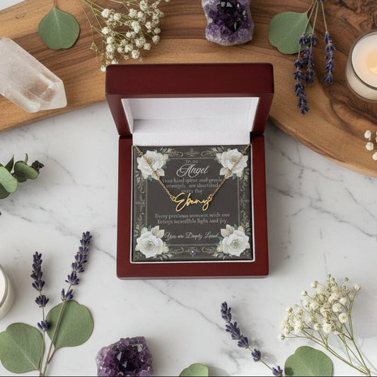 Signature Name Necklace: Angel Jewelry Polished Stainless Steel Two Tone Box The Sterling Clover & Co.